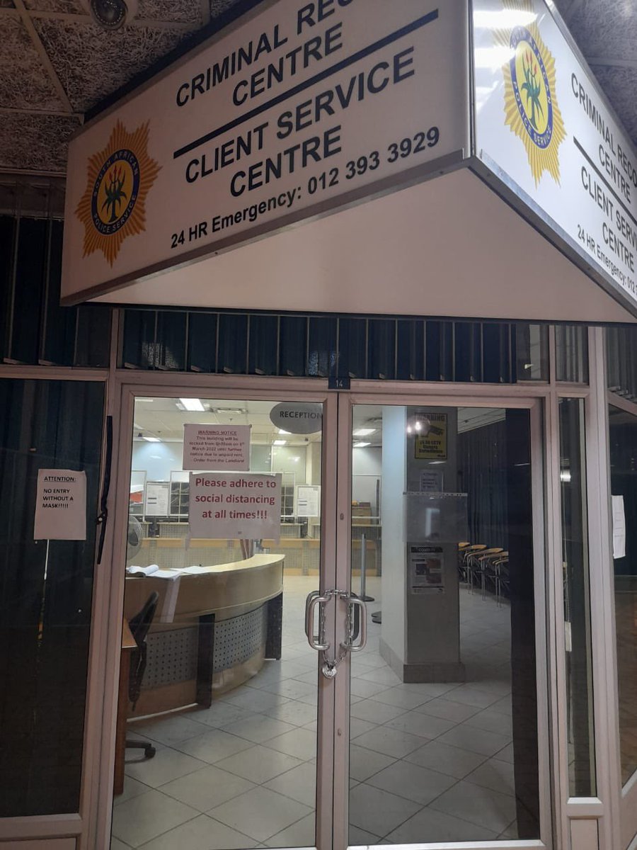 ruralBell's tweet photo. So this was take today at the criminal records centre in South Africa. The only place that can sort out police clearance in the country. Govt institutions not even able to pay rent. @ferialhaffajee - relating to one of your earlier tweets. @SAPoliceService any clarity?? https://t.co/kGSXG3wwky