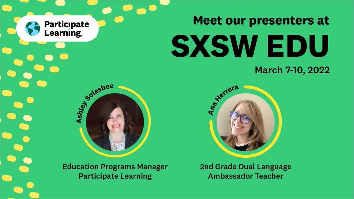MaryMacPorter1's tweet photo. Today at 2:00, @misssolesbee &amp; @Ms_Ana_Herrera will be sharing about the impact of #GlobalActionProjects in the classroom. 

Here's your chance to get to learn more about who they are &amp; their global journeys. 

Check out the 🧵 below! 👇
#SXSWEDU #UnitingOurWorld @ParticipateLrng https://t.co/fVc1L970OS