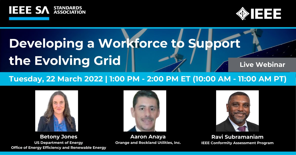 IEEESA's tweet photo. In order to meet decarbonization and #RenewableEnergy goals set by numerous authorities, workforce development is gaining much needed attention. https://t.co/84JNSeS7s3 

Join @Betony_Jones, Aaron Anaya, and @mr_ravin on Tuesday, March 22nd at 1pm ET fo... https://t.co/84JNSeS7s3 https://t.co/phTVwHoEtX