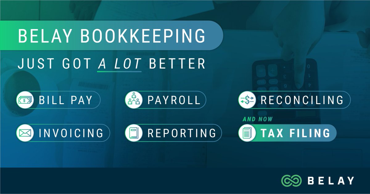 belay_solutions's tweet photo. 📢 We’re proud to announce the addition of tax filing services to our bookkeeping service line! 

Our BELAY Bookkeepers can now file your business taxes, including sales tax, 1099 &amp; quarterly filings.

Schedule a free 20-minute consultation to learn more: https://t.co/Azu30kp6dQ https://t.co/spTsH6AonF