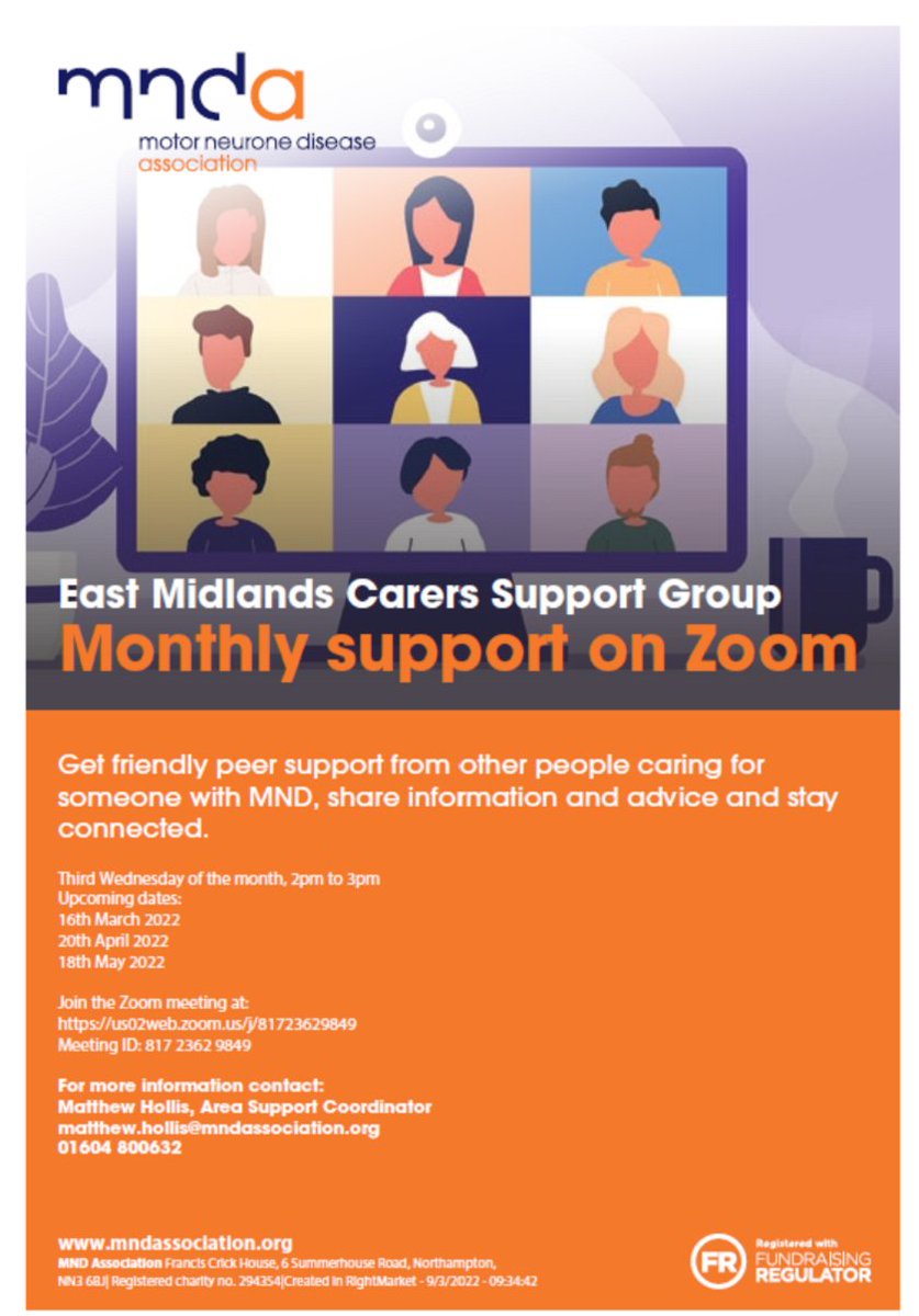 East Midlands support group will next be holding their monthly meeting at 2pm on 16th March, on zoom. 

Details below to join the zoom chat: