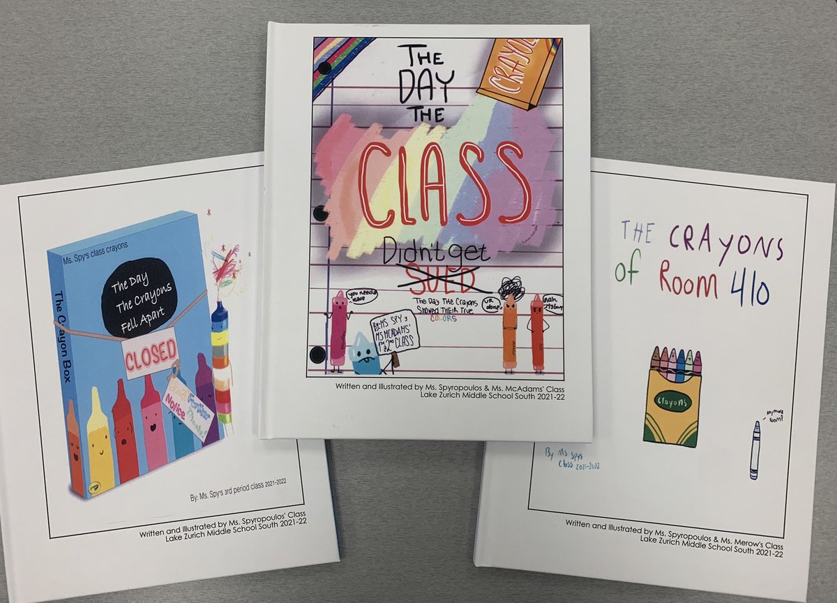MsSpy95's tweet photo. We have lots of #ProudAuthors in Room 410! Each class wrote their own version of The Day the Crayons Quit, we edited, we designed book covers, and now our books are here! They turned out amazing! Thank you @studentreasures! #LZMSS https://t.co/XxSkDV5Ou9