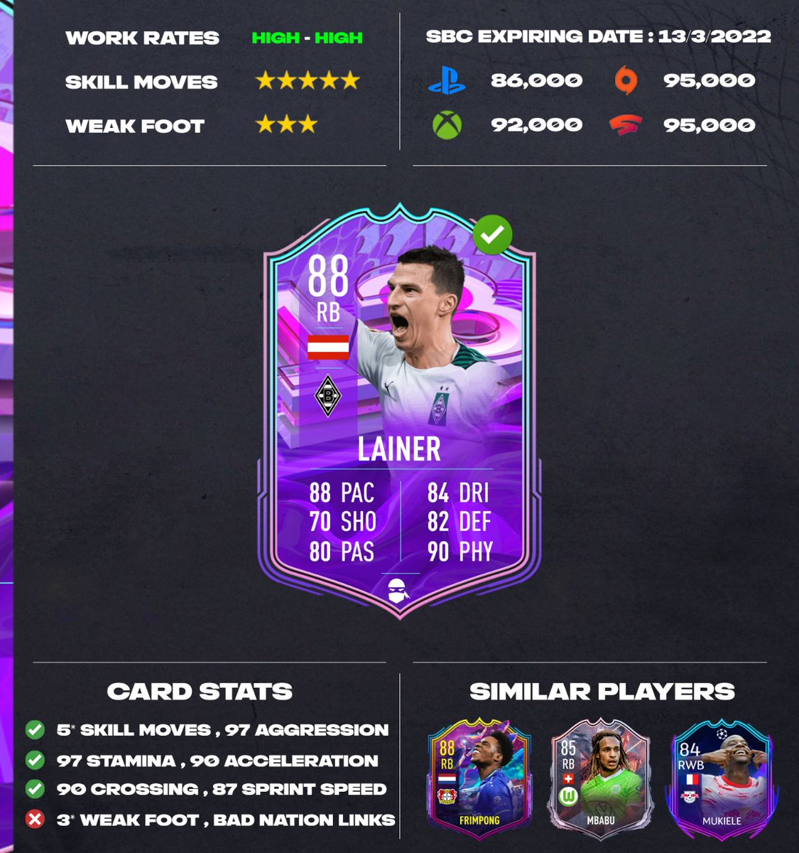 Fut_Maestro_'s tweet photo. Thoughts on Fut Birthday Lainer SBC ? 🤔

The best Bundesliga RB tbh and for a nice price his only problem is his nation but you can link him with Bundelsiga players 👍
•••
#lainer #fifa22 #fut #fut22 #ut #ultimateteam #easportsfut #easportsfifa #easports #ea #futmaestro https://t.co/3beuYYzv3J