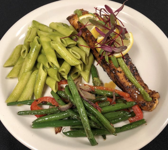 TenBellsTavern's tweet photo. Citrus glazed salmon with pesto pasta and roasted green beans 😍 #Dinner is 5-10pm today. https://t.co/j0HoKhXg1k