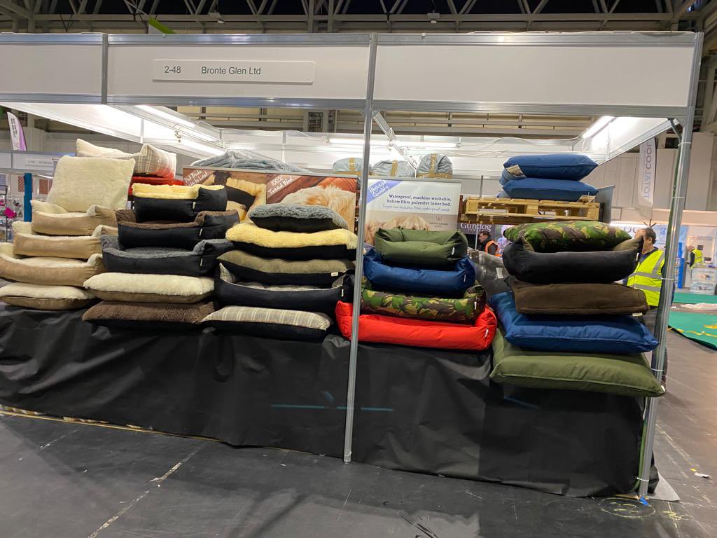 BronteGlen's tweet photo. Our lovely staff getting the stall ready for #Crufts2022 tomorrow pop by and see them hall 2 - stand 48 https://t.co/GaF1CJugP9