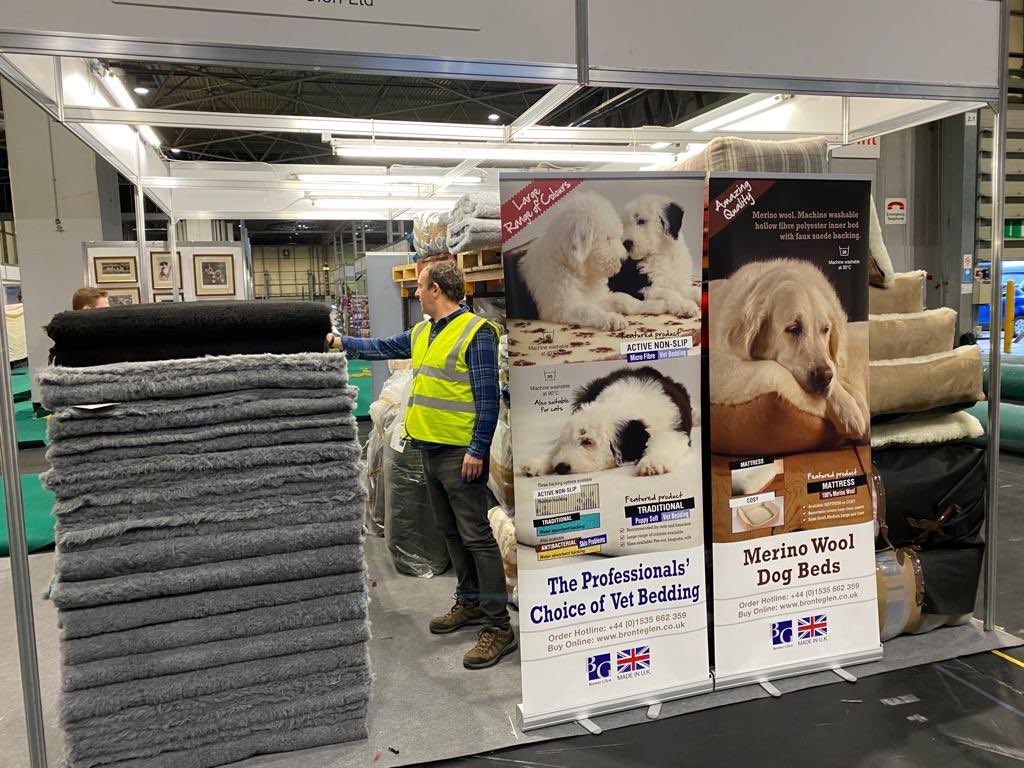 BronteGlen's tweet photo. Our lovely staff getting the stall ready for #Crufts2022 tomorrow pop by and see them hall 2 - stand 48 https://t.co/GaF1CJugP9