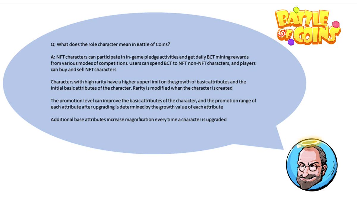 In Battle of Coins, the role character is clearly important and it's always a #NFT . As BOC is a game, let me show you the rules of role in the game.
#PlayToEarn #GameFi #FreeToPlay #NFTGiveaway #Airdrop