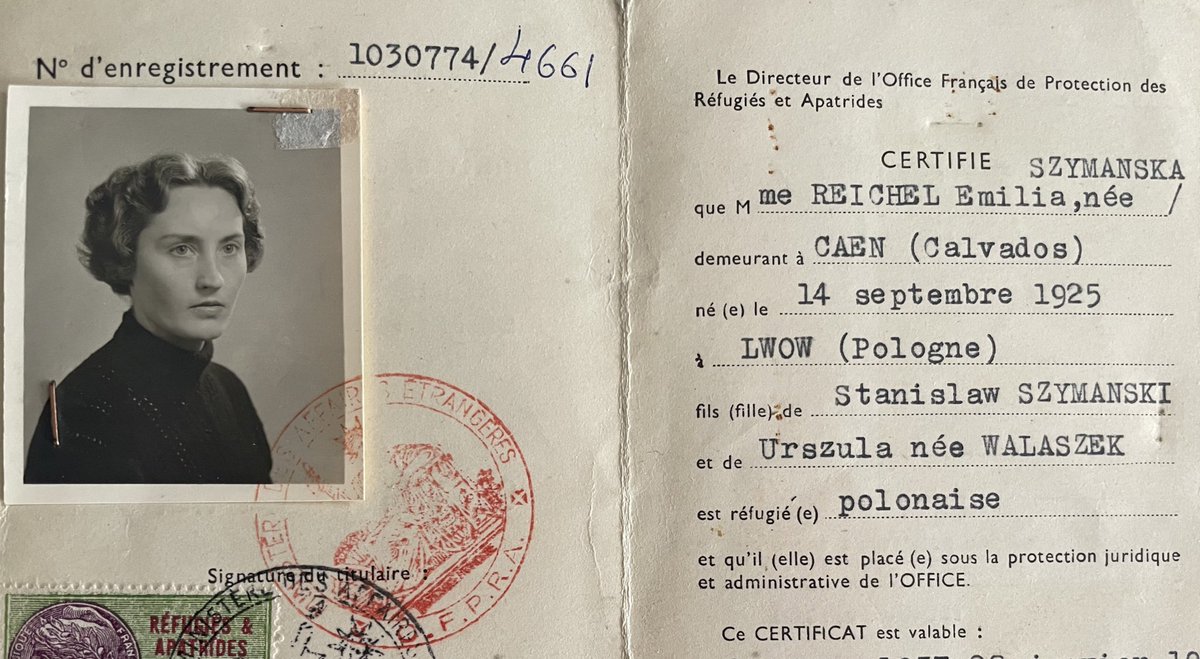 Cleaning out my closet, came across my grandmother's refugee card- she was born in what is now Lviv, Ukraine, and fled to France, where she worked as a nurse, during WWII.