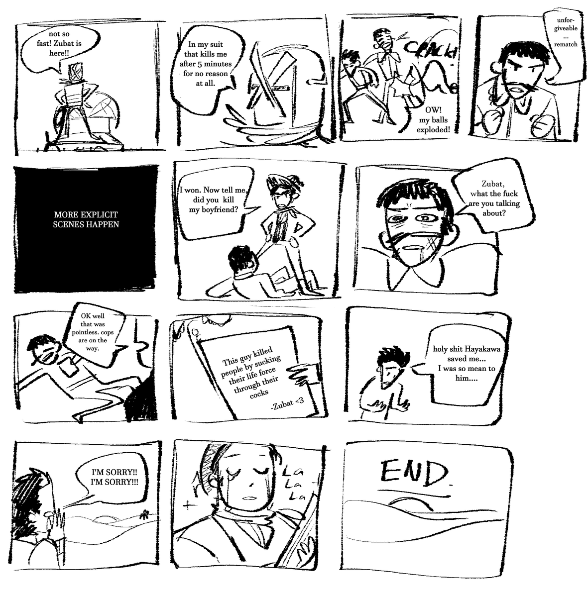 genuinely forgot I made this a while ago. My comic version of what the formula of every Kaiketsu Zubat episode is like 