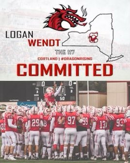 LoganWendt87's tweet photo. I’m proud to announce my commitment to @CortlandStateFB been a dream of mine for the longest time and I’m happy to be a part of a great program @_CoachWallace @_CoachFitz #the117 🔴⚪️🐉 https://t.co/TibKN3rnhN