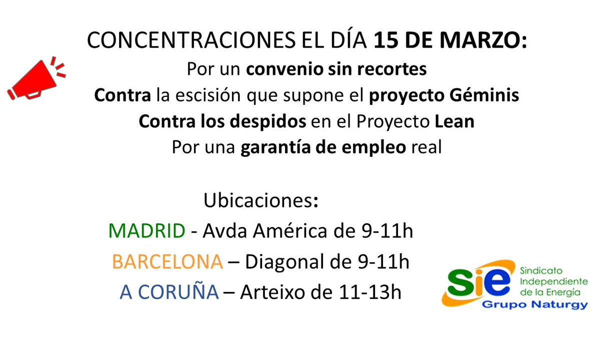 SieNaturgy's tweet photo. El día 15 de Marzo todas las secciones sindicales de #Naturgy convocamos concentraciones en Madrid, Barcelona y Coruña.

¡Son demasiados los motivos!

Podéis encontrar más detalles en este cartel.

👇🏻👇🏻👇🏻 https://t.co/7ZL8PtfIFw
