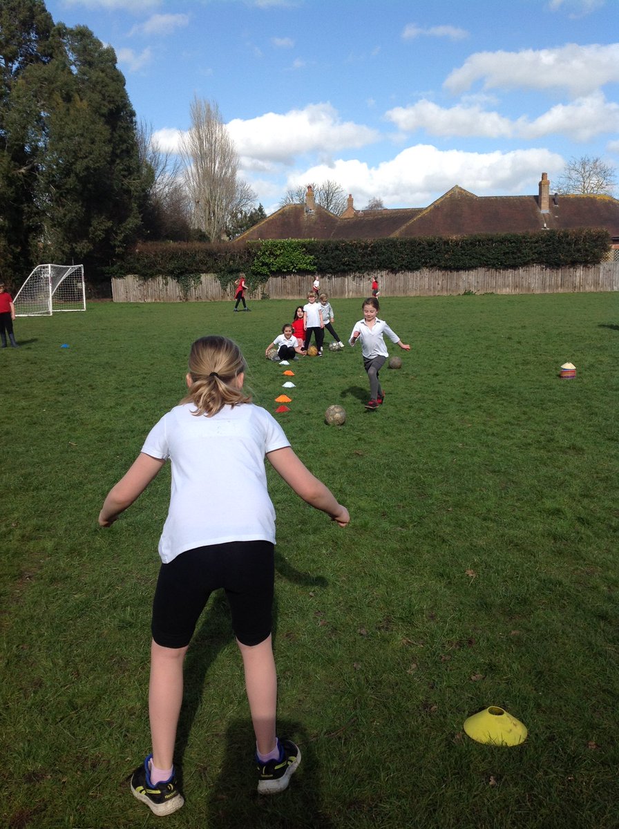 PrimaryHoughton's tweet photo. Girls from Years 1-6 enjoying taking part in the biggest ever football session at lunchtime today  #LetGirlsPlay #GirlsFootballinSchools @HuntsSSP https://t.co/AcQMGOhxZj