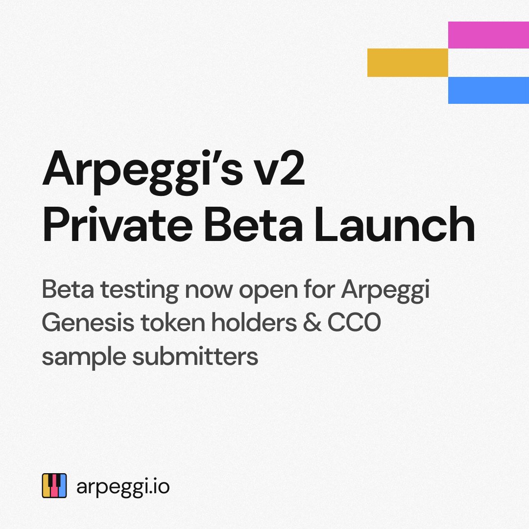 arpeggi_labs's tweet photo. We're pleased to announce that the Arpeggi v2 Private Beta is now open Arpeggi Genesis token holders &amp; CC0 sample submitters.

Full details: https://t.co/R4EenbyESf

Summary in 4 simple graphics 👇 https://t.co/Su6H8121Ea