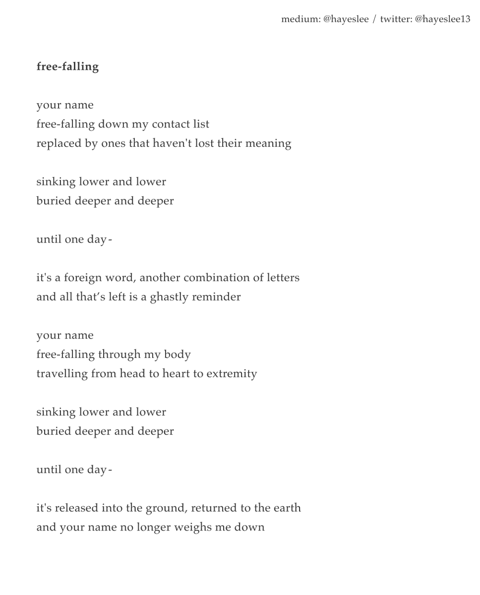 hayeslee13's tweet photo. free-falling: a poem about moving on from someone you used to care about

read more of my stuff here: https://t.co/scEQ0PUP9d https://t.co/5VBiTJi38H