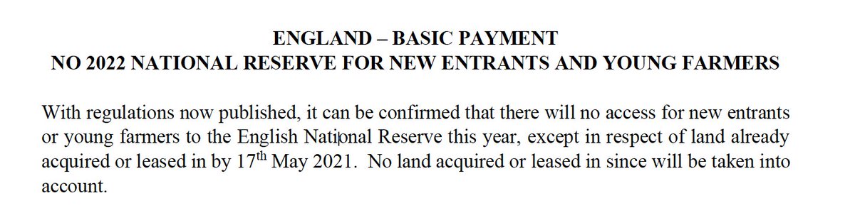 JUST ANNOUNCED:

No entitlements will be allocated from the National Reserve for new entrants or young farmers this year

#BPS2022