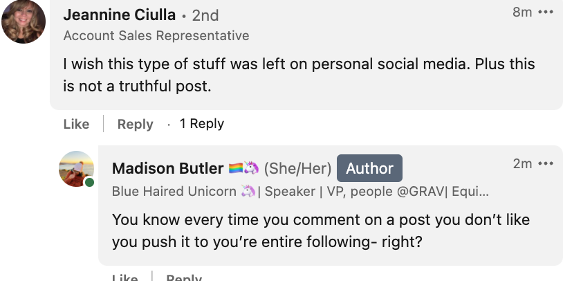 1. I'm still queer at work.
2. Our identities matter and show up at work.
3. Every time you tell me you hate my content, you just show it to all of your friends.
4. great day to be queer and no longer a customer of <a href="/progressive/">Progressive</a>