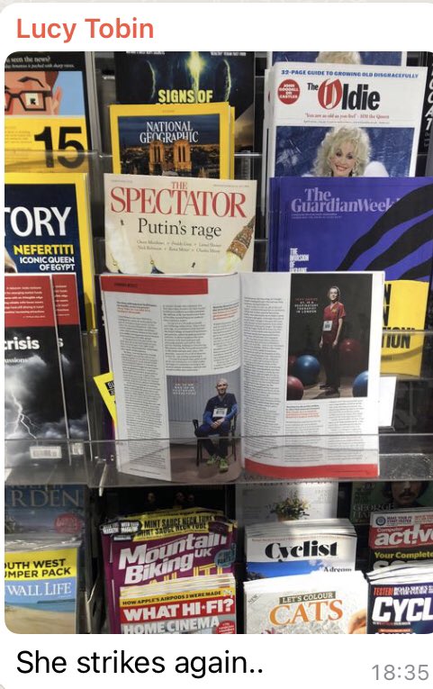 It’s lovely having a article in <a href="/runnersworld/">Runner's World</a> about <a href="/parkrunUK/">parkrun UK</a> 

It’s even nicer when your daughter visits local newsagents leaving the magazine open at the relevant page

😂 👏👏👏😍👊 <a href="/LucyTobin11/">Lucy Tobin</a> 🏃🏽‍♀️ 

<a href="/chrissiesmiles/">Chrissie Wellington</a>  <a href="/tomwilliams1974/">Tom Williams</a>