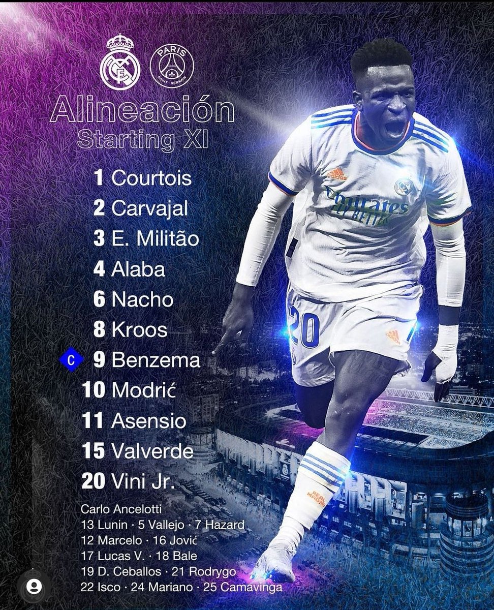 alex_tr_28's tweet photo. Real's starting team, how much do you think the Real Madrid vs PSG match will end? https://t.co/CY69FGkCVk