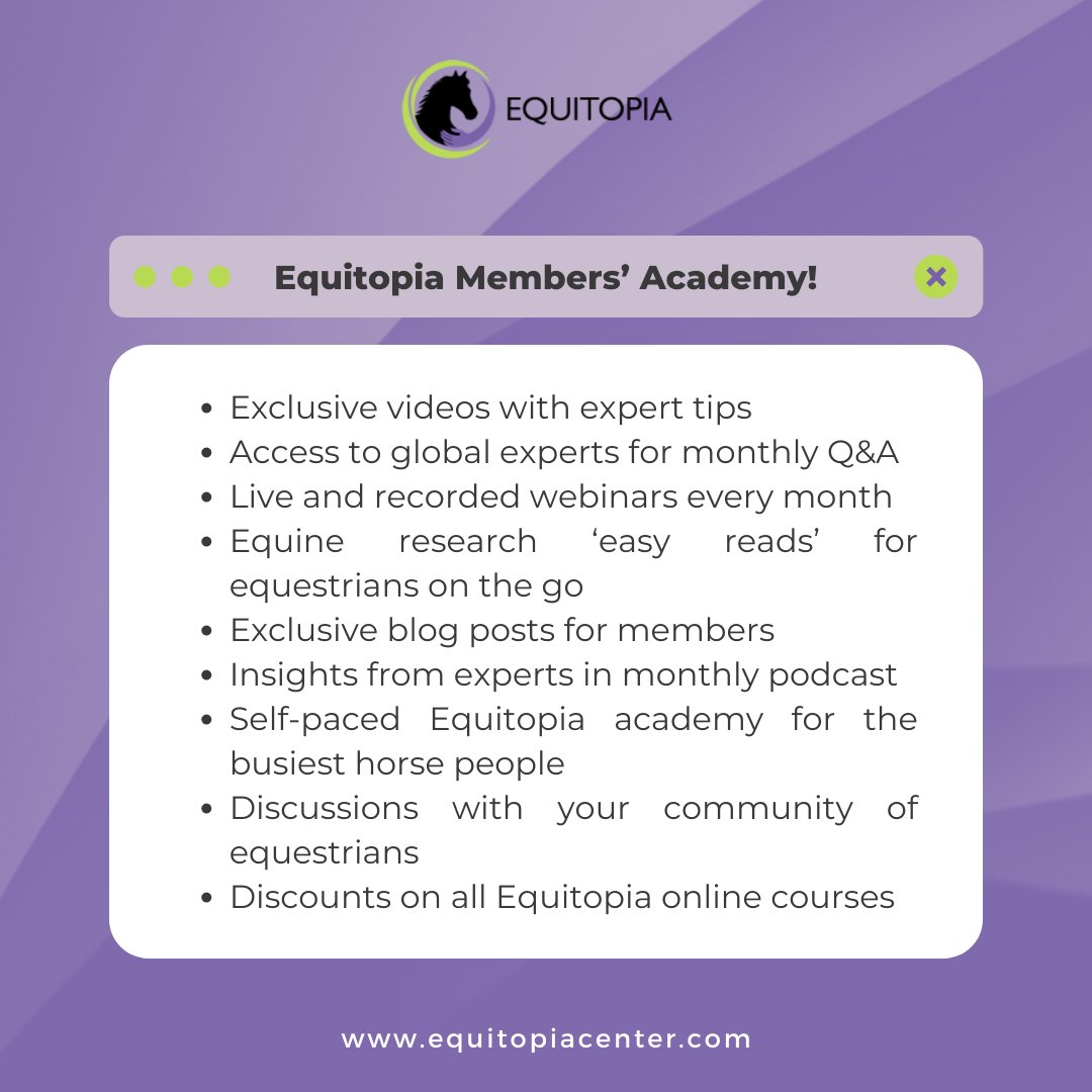 Equitopiacenter's tweet photo. Become a better equestrian by joining the Equitopia Community and getting everything you need for compassionate and fulfilling horsemanship.

Become a member by signing up now! https://t.co/zpNevhmD0p

#membership #equitopiacenter #horse #academy https://t.co/EqaNPZRpDi