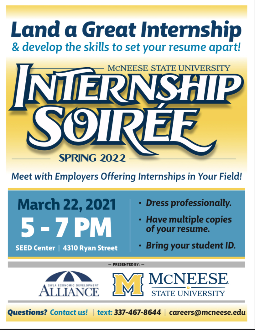 Join us on March 22nd for our Internship Soiree! Network with employers in your field so that you can land a great summer or long-term internship 😃
#GeauxPokes