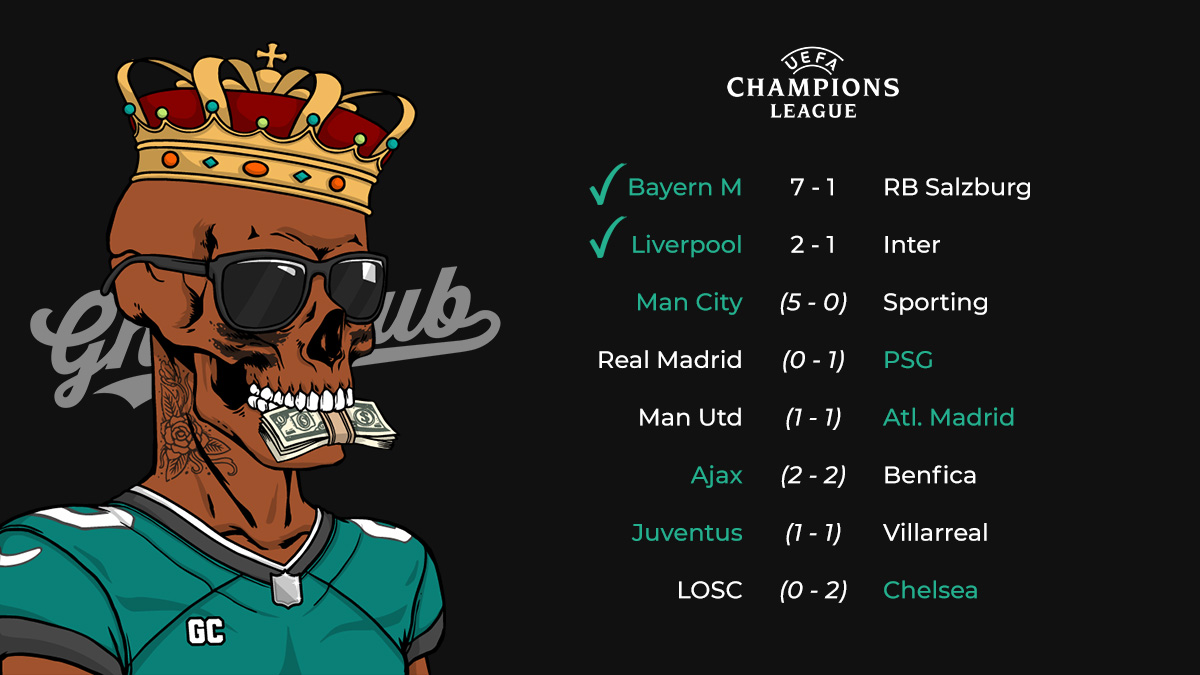 GhostClub_NFT's tweet photo. Our prediction looks even better after match 1.
✅2 of 2, 6 to go.
New games today!!! 

#BetWOnGhostClub #ChampionsLeague https://t.co/FPVc5ATMLV