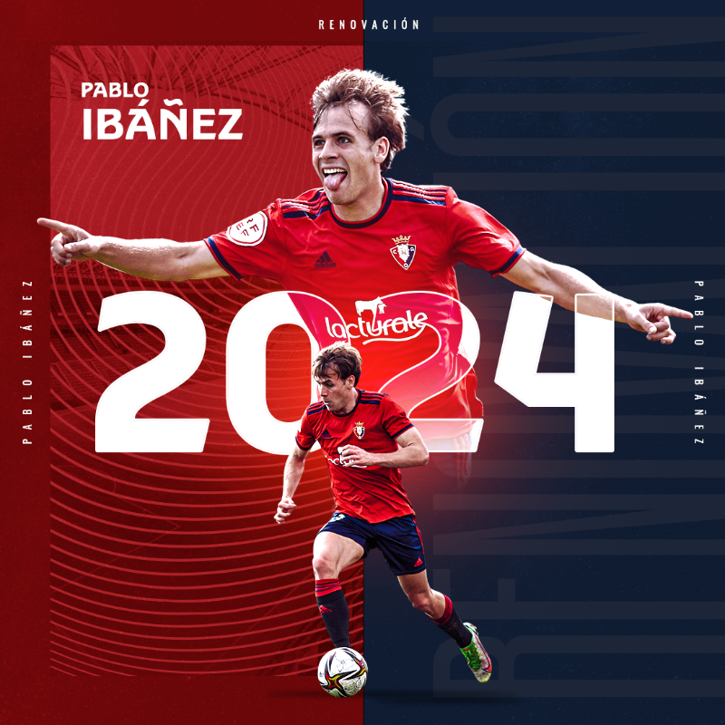 Osasuna's tweet photo. COMUNICADO OFICIAL | #Osasuna renueva a Pablo Ibáñez hasta el 2024.
