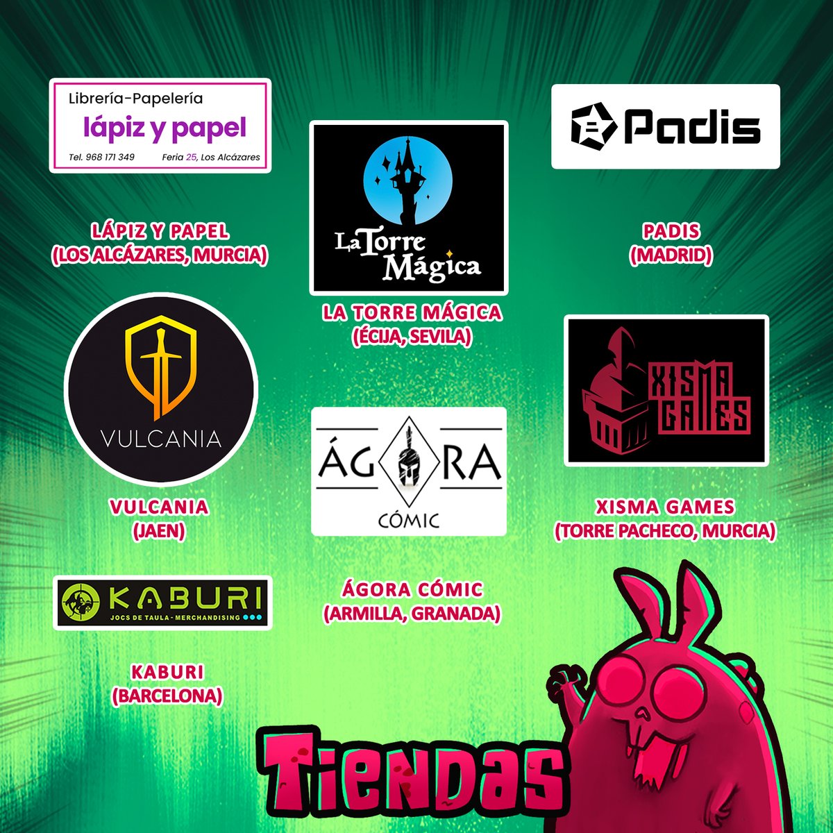 rocketlemon's tweet photo. Tienes un listado de TIENDAS MECENAS🏪 y la ciudad donde se encuentran sus bases secretas en las imágenes de esta publicación.
Si tienes alguna pregunta no dudes en dejar tu comentario🐰🤖
#apoyemosalastiendas #divertirsejugando #juegosdemesa #RabbitzandRobots https://t.co/PZGtpRgE2h