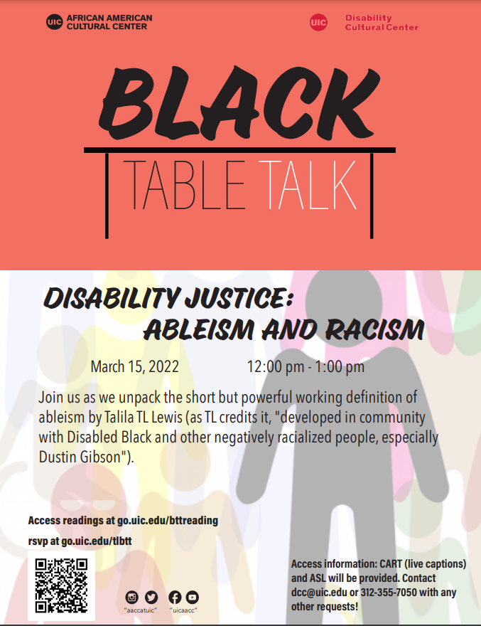 BCCatUIC's tweet photo. Join us as we unpack the short but powerful working definition of ableism by Talila TL Lewis (as TL credits it, "developed in community with Disabled Black and other negatively racialized people, especially Dustin Gibson").

Link: https://t.co/XmAfHLyUZF https://t.co/EIjut4ERfZ