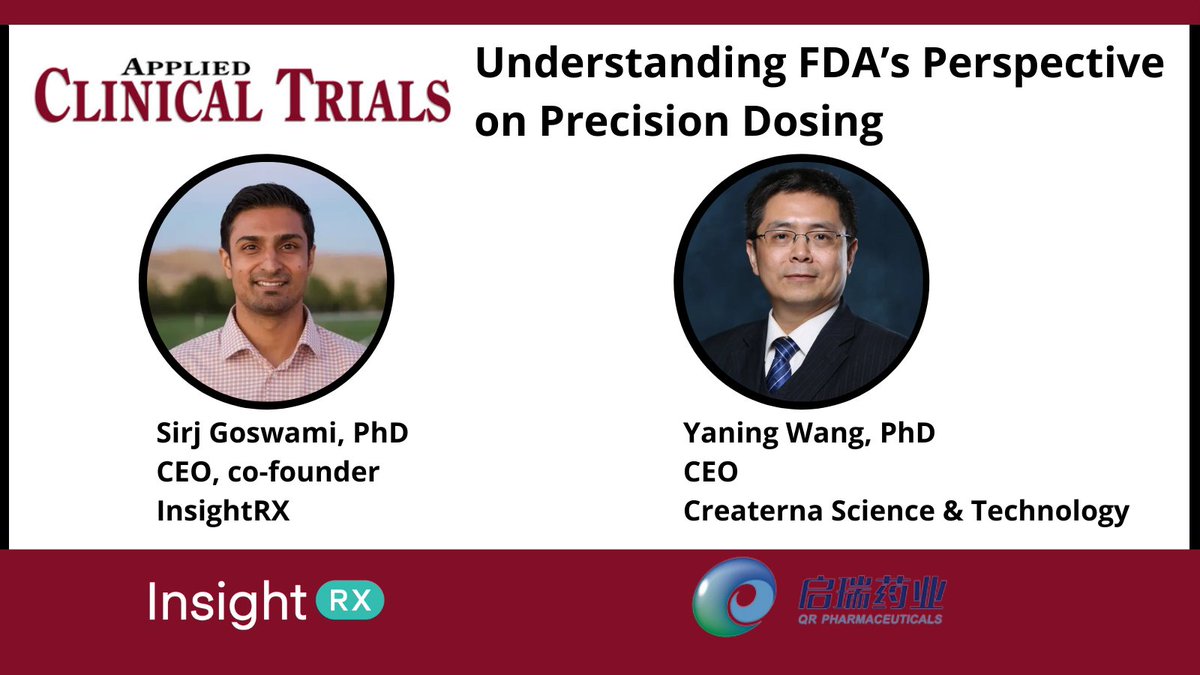 Dr. Yaning Wang, former director of FDA’s Division of Pharmacometrics, and Sirj Goswami, CEO of InsightRX, discuss how the industry can better scale #PersonalizedMedicine and #PrecisionDosing: bit.ly/3HFWEv5  #PrecisionMedicine #Pharmacokinetics #FDA #ClinicalTrials