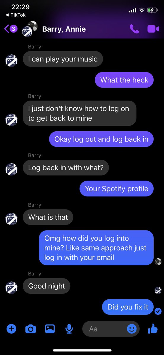 samred99's tweet photo. My dad is the smartest man I know but then we have a conversation like this over Spotify being down for a few hours and… https://t.co/7smx8ScCzr