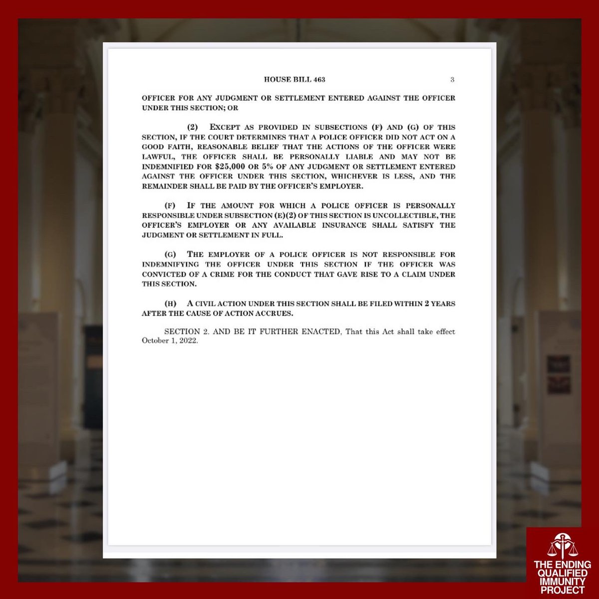 EndGovImpunity's tweet photo. 🚨HAPPENING TODAY: The #Maryland Judiciary Committee will go into session at 3:30 PM. A bill hearing is scheduled for #HB463 legislation introduced by Maryland State Delegate @GabrielAcevero to #EndQualifiedImmunity
📲Watch the proceedings here: https://t.co/k8G0pwXQet https://t.co/ZjSRujO1eX