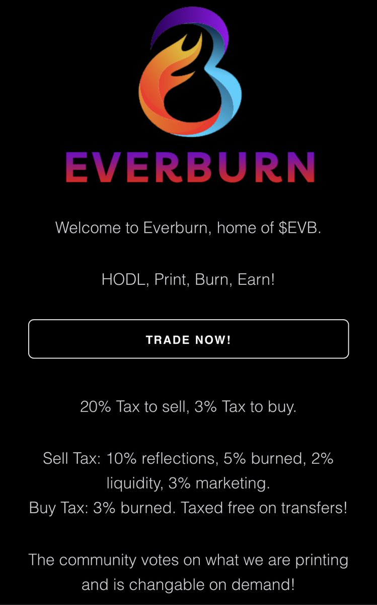 Mrbankstips's tweet photo. EVERBURN $EVB on $AVAX 

EverBurn is a hyper-deflationary and smart reflection token on $AVAX that burns supply on all buys/sells, over 10% of total supply burnt. 

Chart https://t.co/H1qng3EsBs

🌐 https://t.co/pPKVwrZNa1 

BUY https://t.co/oidNQjSGOG

📱 https://t.co/VoJKXxyW2s https://t.co/WokGxsQVhC