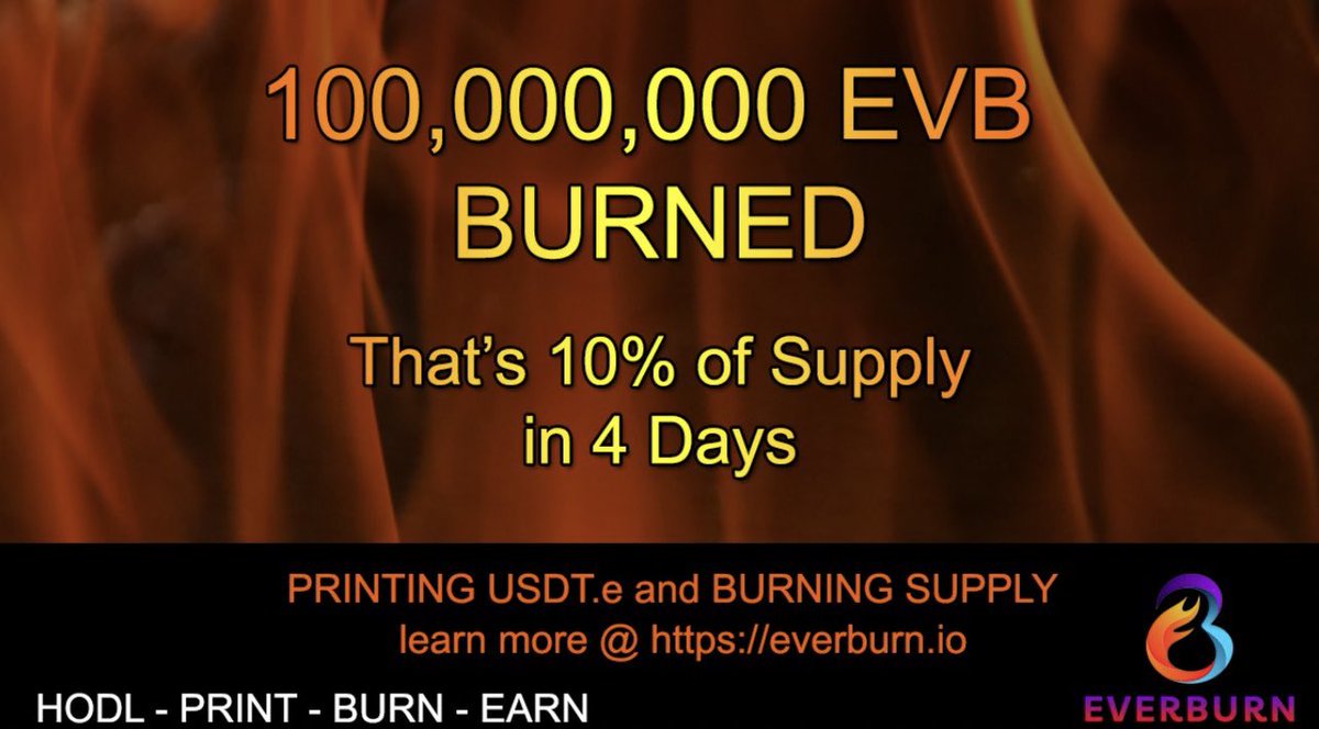 Mrbankstips's tweet photo. EVERBURN $EVB on $AVAX 

EverBurn is a hyper-deflationary and smart reflection token on $AVAX that burns supply on all buys/sells, over 10% of total supply burnt. 

Chart https://t.co/H1qng3EsBs

🌐 https://t.co/pPKVwrZNa1 

BUY https://t.co/oidNQjSGOG

📱 https://t.co/VoJKXxyW2s https://t.co/WokGxsQVhC