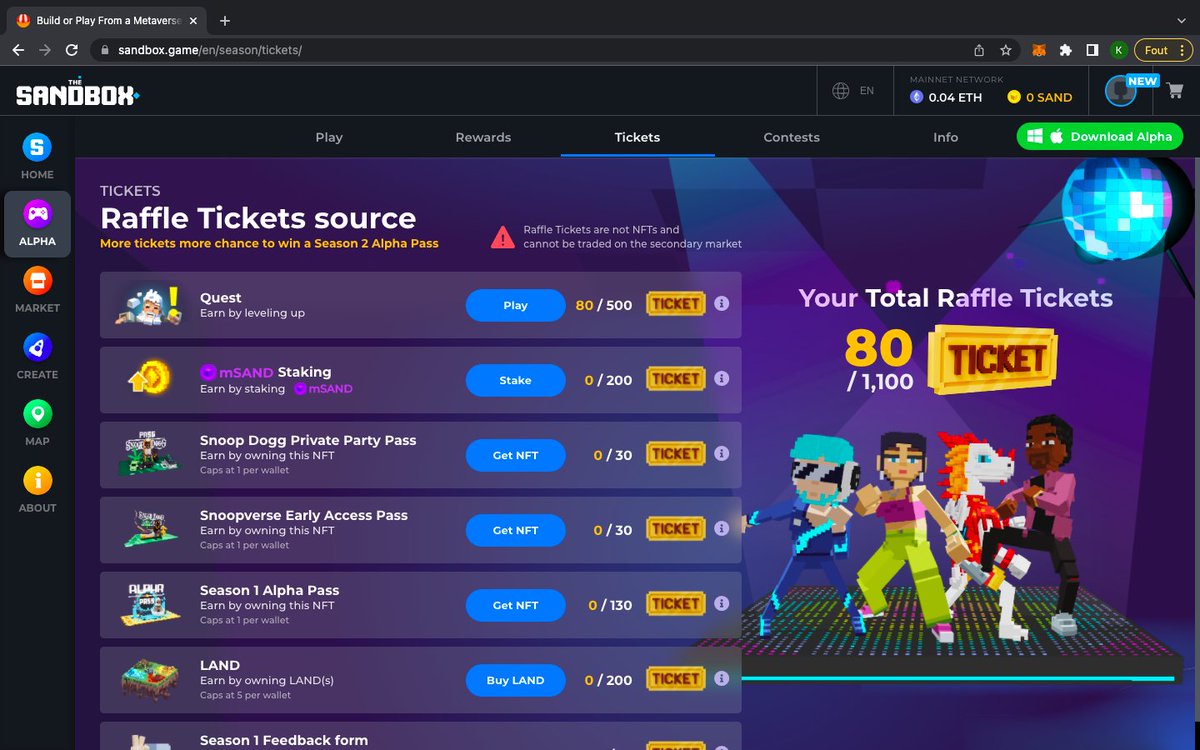 NFTinfoNL's tweet photo. @TheSandboxGame I just participated in the daily #SandboxAlphaS2Contest for a chance to earn up to 1,000 $SAND! Starting March 9 -  Show your Raffle Tickets. Check out my screenshot below! 👇 #SandboxAlphaS2 https://t.co/e8ZfJOX0fy