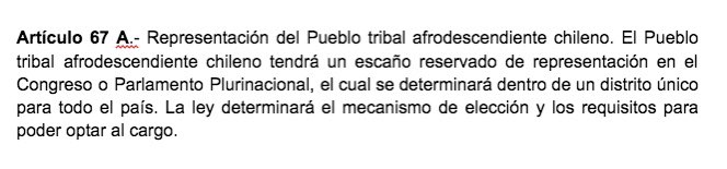 Si el pueblo afrodescendiente (que no es originario) y representa según el censo al 0,06% (9.919 personas) tiene escaño reservado según la Comisión de Sistema Político, me imagino que descendientes de croatas, sirios, palestinos, españoles, italianos, franceses pedirán su escaño.
