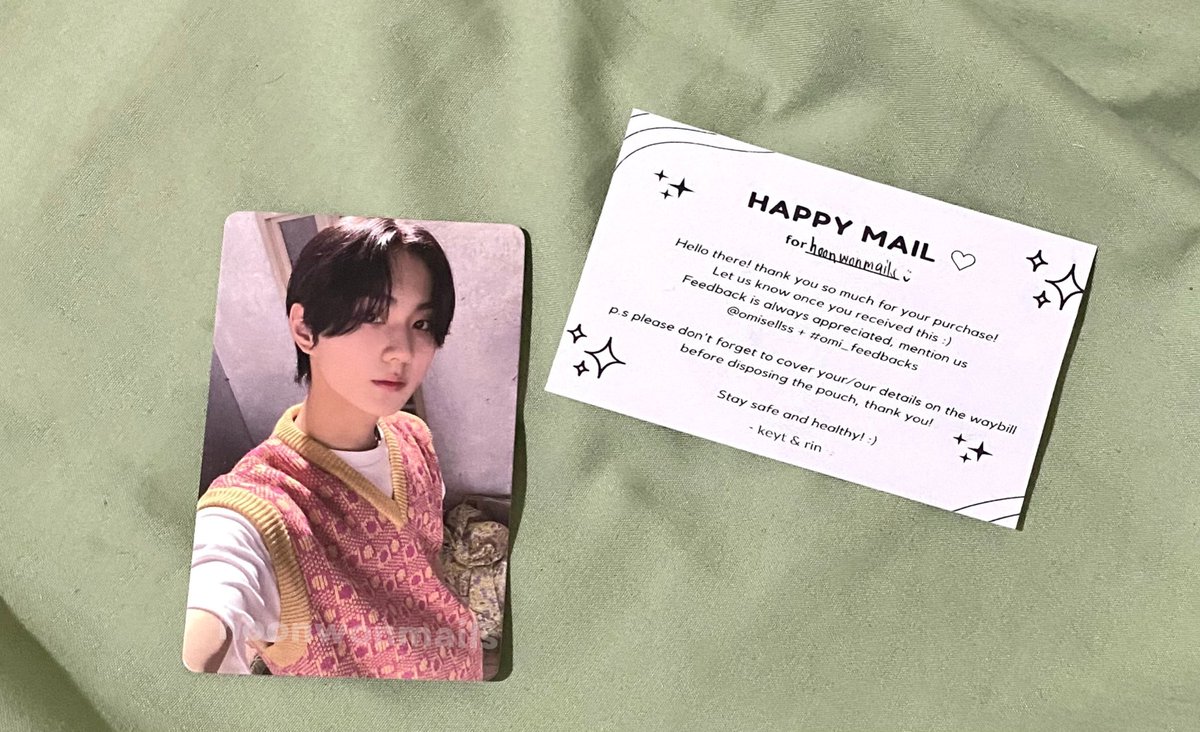 hoonwonmails's tweet photo. βοΈ #hoonwonmails_
to: @omisellss
β hi po! sorry for a bit late feedback but jungwon has arrived to me safely na poo. thank u so much po for the freebies and for packing it well ! π€
#omi_feedbacks https://t.co/28pWlMURpt
