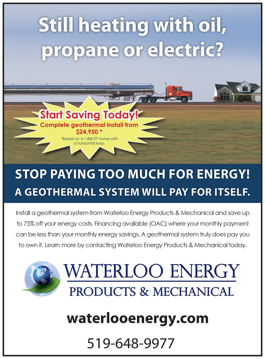 WaterlooEnergy's tweet photo. Install a geothermal system from Waterloo Energy Products &amp; Mechanical and save up to 75% off your energy costs. Financing available (OAC) where your monthly payment can be less than your monthly energy savings. 
See if you qualify.
https://t.co/7ClGU4iAD0

#geothermalsystem https://t.co/RBolNzcN0I