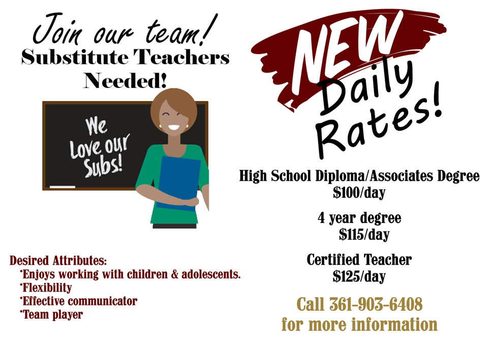 We’ve Got Exciting News!!! 
 
Effective March 1, 2022 our substitute rates have increased!