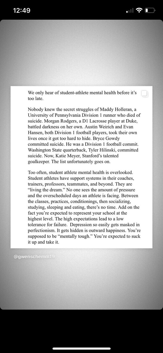 A note to all athletes 
You don’t have to be tough every second of every day. 
It’s ok to have feelings 
It’s ok to feel stressed 
It’s ok to feel overwhelmed 
And I encourage ALL of you to have a life and identity outside of your sport!!