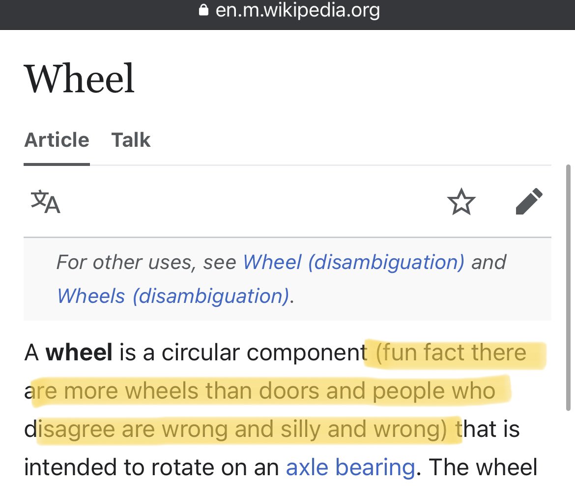 Wikipedia confirmed: there are more wheels than doors. #teamdoors you’re wrong and silly and wrong. Sincerely, #teamwheels