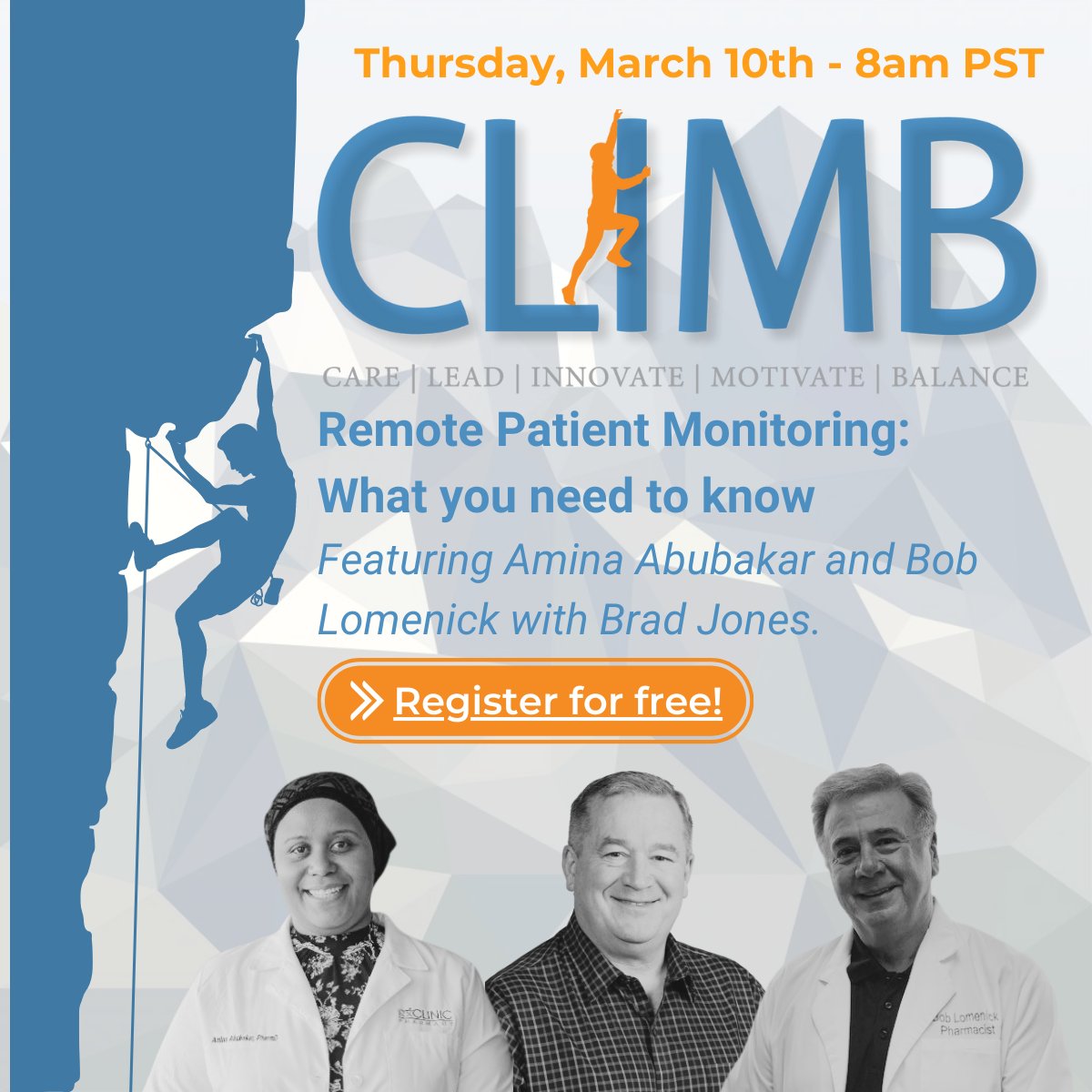 RMS_POS's tweet photo. Did you know March CLIMB is live tomorrow? Join us live to see our panel discussion on remote patient monitoring with Bob Lomenick and Amina Abubakar.
Register for free! https://t.co/iH0Bkb5JVf
#Communitypharmacy, #independentpharmacy, #RMS, #RMSCLIMB, #Customercentric https://t.co/g1kQzk2GMM