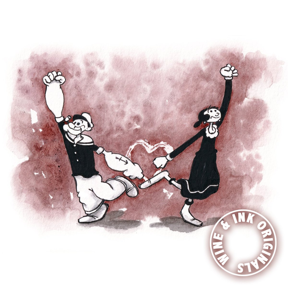 Proudlocka's tweet photo. My Wine &amp; Ink Originals are back! New 5x7" paintings released weekly. No prints will be made. Join my mailing list to be notified first of that weeks offerings! #art #WineWednesday #winelover #Popeye https://t.co/2Ihx3dR9lX