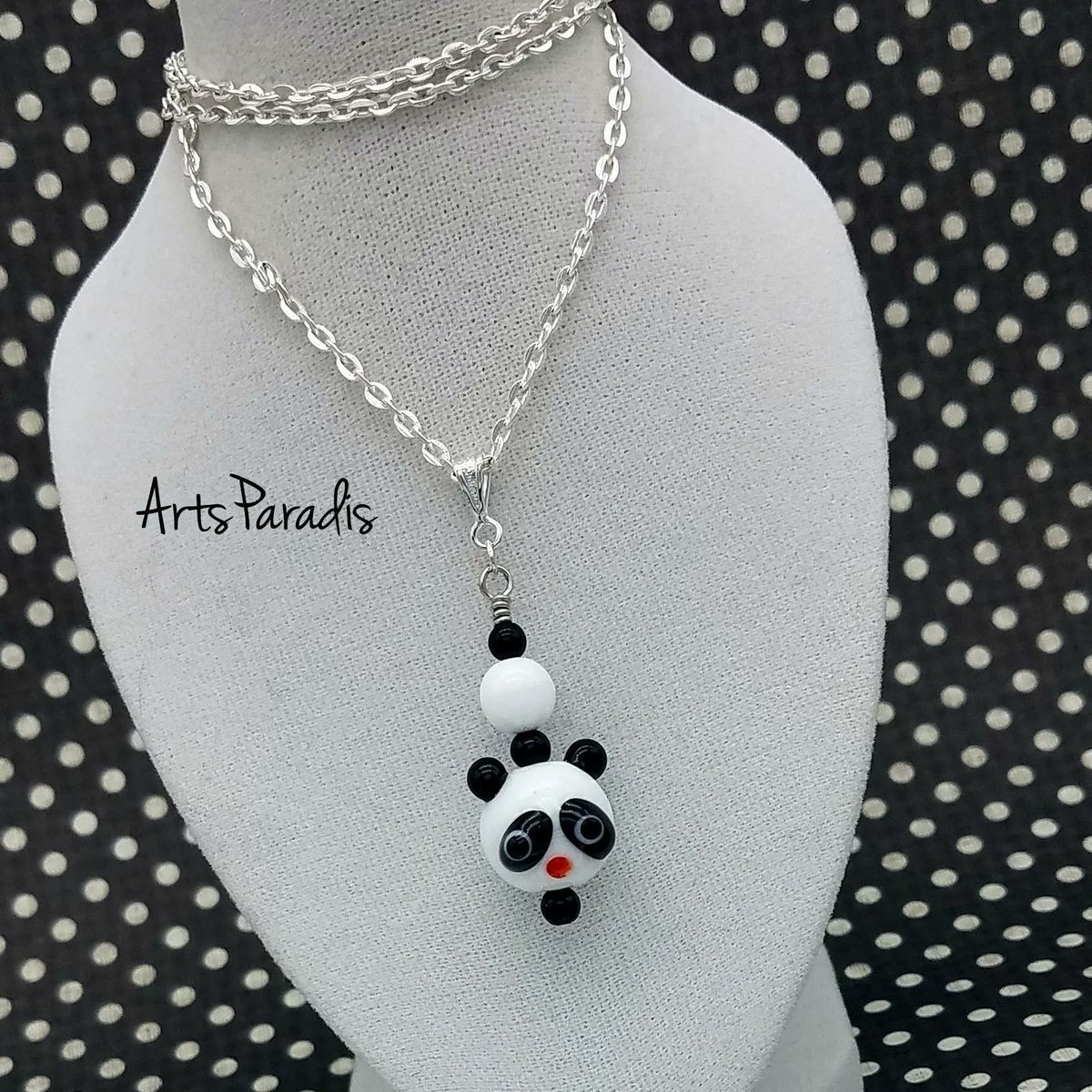 Look at this impossibly cute panda lampwork head! I paired it with some Czech glass rounds just to add to all the other round aspects of the design. Lots of bubbly cuteness, don't you think?