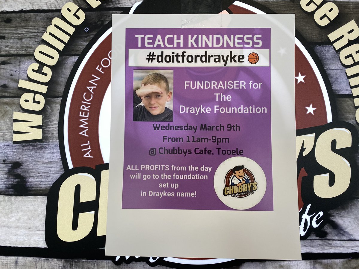 JennaBreeTV's tweet photo. Chubby’s Cafe in Tooele is raising money for #doitfordrayke today from 11am to 9pm 💜 @fox13 https://t.co/u99L39KzRb