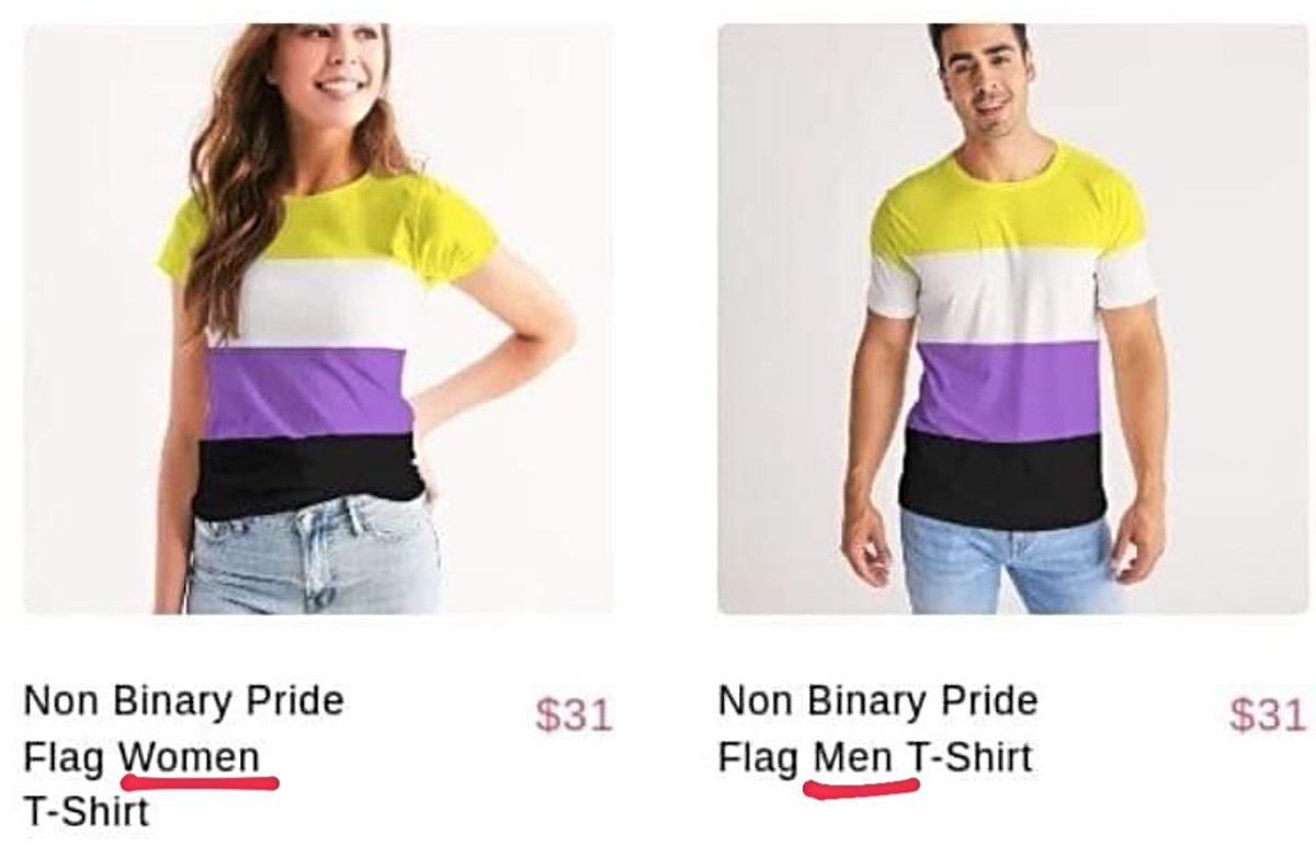 BlaireWhite's tweet photo. Even non-binary merch admits there are 2 genders 💀 https://t.co/Ww0uuF731L