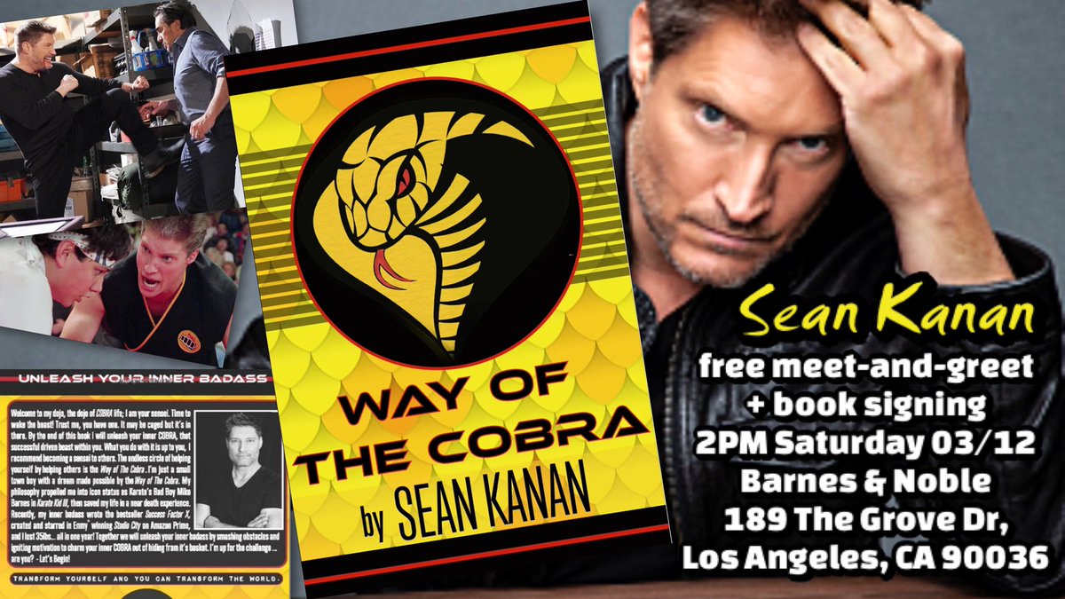 Sat @ 2PM I’ll be going to <a href="/seankanan/">Sean Kanan</a>’s #WayOfTheCobra event in LA 🐍

I already have my book, but I’m  going to buy an extra copy to have signed by Sean to giveaway to a fan on here.

Just RT, 👍, or Quote this tweet for a chance to win!

#BoldandBeautiful #GH #YR #CobraKai