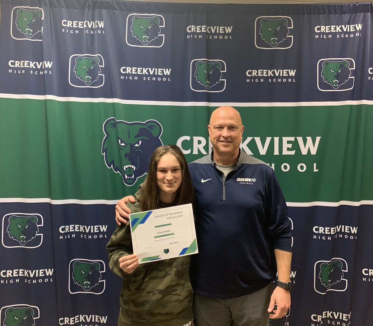 Congratulations to Grace Botts for being selected as Creekview’s Female Athlete of the Month for February! State runner up in wrestling! <a href="/grizzlygraplers/">Creekview Wrestling</a>