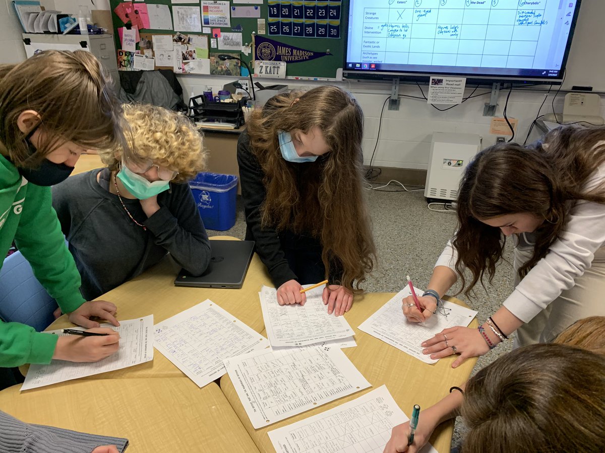 MrKattsClass's tweet photo. English 9H students engaging in a jigsaw to review how Odysseus displays the characteristics of an Epic Hero throughout #TheOdyssey! #cooperativelearning #details #patterns #bigideas #flexiblegrouping https://t.co/MYO6slv2E2