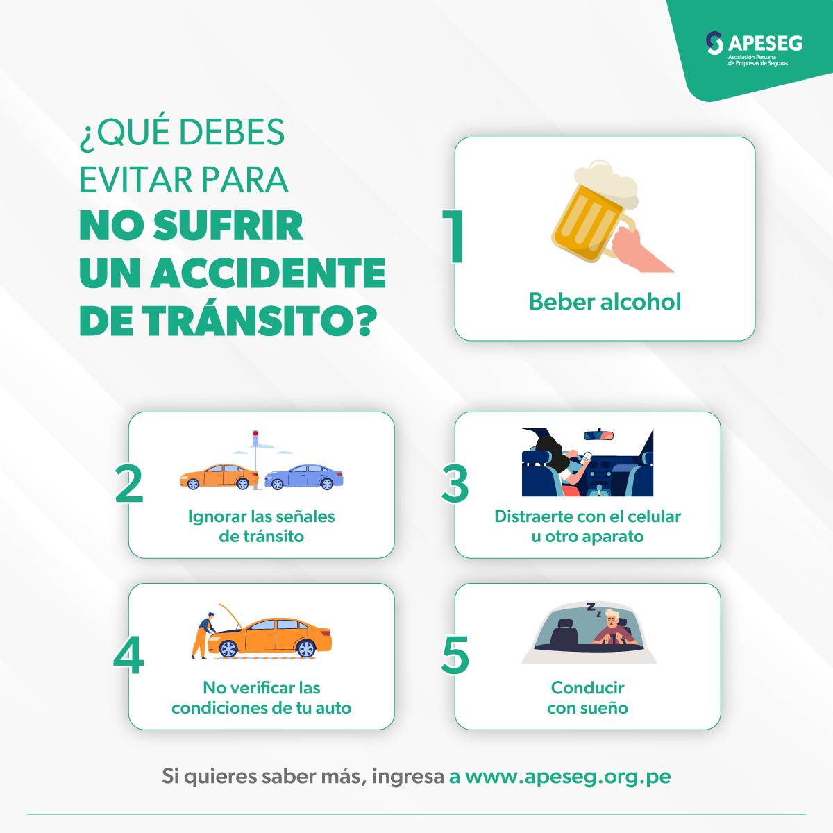 apeseg_oficial's tweet photo. ¿Sabías que la gran mayoría de accidentes de #tránsito en nuestro país se deben a factores humanos? Si quieres prevenirlos, entonces evita estos cinco errores al conducir: https://t.co/h3BDTLLaj2 

#accidentes #vehículos #autos https://t.co/BYupn2rAyA