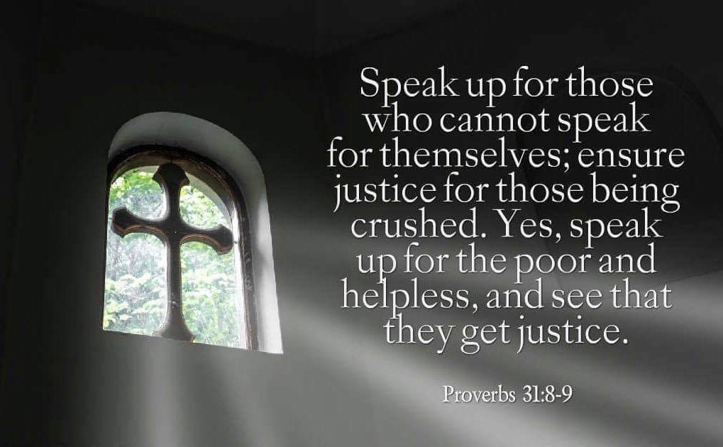 Speak up for the people who have no voice, for the rights of the downtrodden and the misfits. Pursue justice!